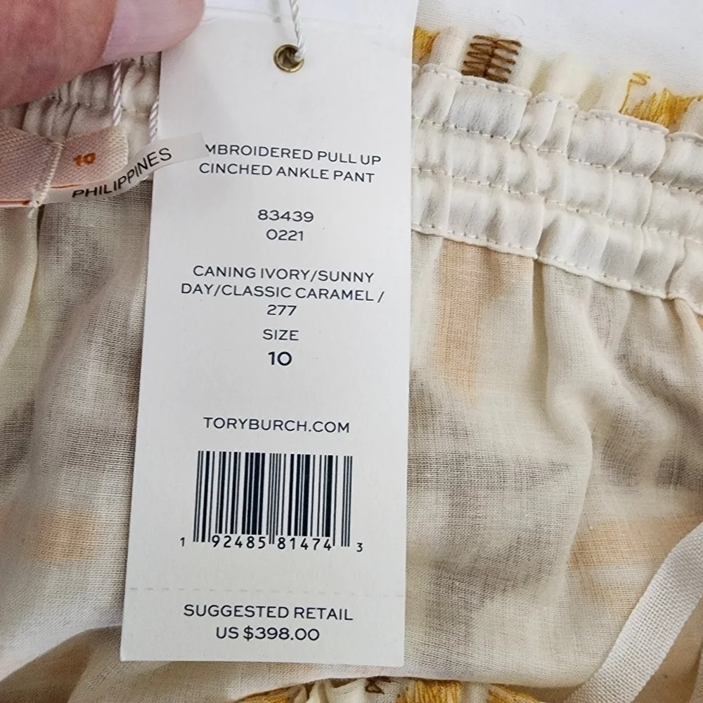NWT Tory Burch Embroidered Cinched Ankle Pant Size 10
